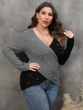 [Plus Size] 1960S V-Neck Cross Sweater With Pearl