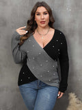 [Plus Size] 1960S V-Neck Cross Sweater With Pearl