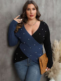 [Plus Size] 1960S V-Neck Cross Sweater With Pearl