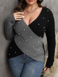 [Plus Size] 1960S V-Neck Cross Sweater With Pearl