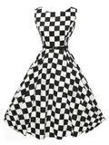Plaid Belt Backless Swing Dress