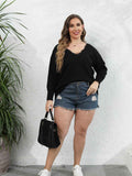 [Plus Size] Black V-Neck Lace Patchwork Knit Top