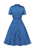 Blue 1950s Polka Dot Bowknot Swing Dress