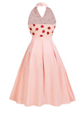 Pink 1950s Strawberry Splicing Halter Dress