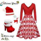 [US Warehouse] Red 1950s Christmas Patchwork Swing Dress