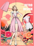 2PCS 1950s Pink Plaid Skrit & Romper With Belt