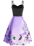 Purple 1950s Butterfly Strap Swing Dress