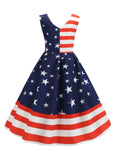 Navy 1950s Stars Patchwork Swing Dress
