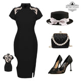 [US Warehouse] Black 1960s Butterfly Backless Pencil Dress