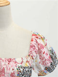 1950s Floral Patchwork Puff Sleeve Dress