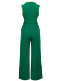 Green Lapel Collar Sleeveless Jumpsuit