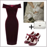Wine Red 1960s Velvet Bodycon Dress