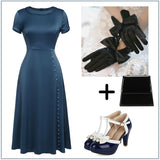 Blue 1940s Pearl Buttons Darlene Dress