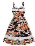 1950s Patchwork Strap Striped Swing Dress