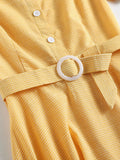 Yellow 1950s Plaid Belt Swing Dress