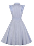 Blue 1950s Ruffles Button Swing Dress