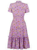 Purple 1950s Bowknot Floral Dress