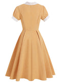 Yellow 1950s Lapel Corduroy Vintage Dress
