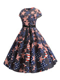 Navy 1950s Stars Patchwork Bowknot Dress
