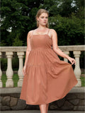[Plus Size] 1950s Spaghetti Strap Solid Bow Dress