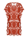 Red 1960s Embroidery Hollow Wrap Cover-up