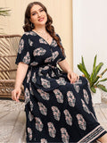 [Plus Size] 1930s Bohemian Botanical V-Neck Skater Dress