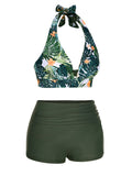 [US Warehouse] Dark Green 1930s Reversible Halter Swimsuit