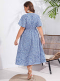[Plus Size] 1950s V-Neck Cap Sleeve Floral Dress