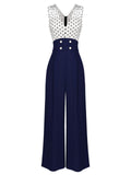 [US Warehouse] 1930s Polka Dot Patchwork Button Jumpsuit