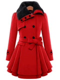 Christmas Fur Collar Waisted Woolen Coat