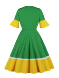Green 1950s Patchwork Swing Dress