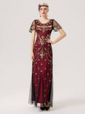 1920s Beaded Mesh Short Sleeve Charleston Dress