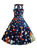 1950s Halter Polka Dot Backless Dress