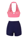 Pink Retro Plaid Halter Bikini Set