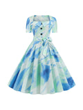 Blue Tie Dye Bow Triangle Dress