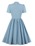 Blue 1950s Bowknot Button Dress