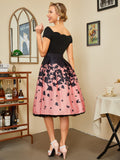 Black 1950s Butterfly Swing Dress