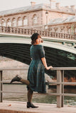 Dark Green 1950s Plaid Square Neck Dress