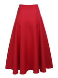 Red Solid Button Swing Skirt