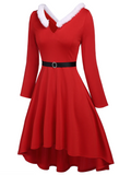 [Pre-Sale] [Plus Size] Red 1950s Furry Solid Swing Dress