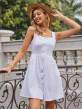 White Spaghetti Strap Button Dress