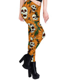 Yellow Halloween Skull Sunflower Leggings