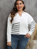 [Plus Size] 1960s V-Neck Striped Knitted Cardigan