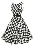 Plaid Belt Backless Swing Dress