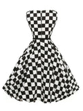 Plaid Belt Backless Swing Dress