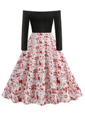 1950s Christmas Elk Off-Shoulder Dress