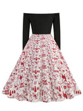 1950s Christmas Elk Off-Shoulder Dress