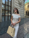 Ivory 1960s Cap Sleeve Slim Pleated Dress