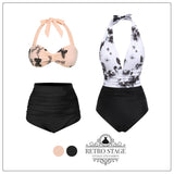 Black 1950s Halter Butterfly Swimsuit