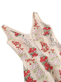 1950s Embroidered Floral V-Neck Swing Dress